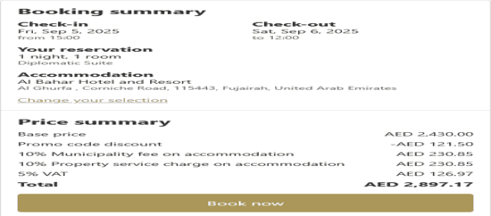 Al Bahar Hotel discount applied