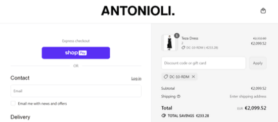 Antonioli discount applied