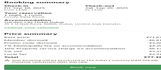 Garden City Hotel Dubai discount applied