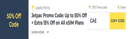 Jetpac’s Show Coupon