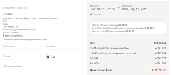 Apply Riviera Hotel discount applied