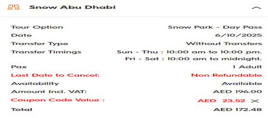 Snow Abu Dhabi Discount Applied